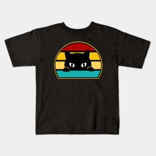 Funny Peeking Black Cat Kids T-Shirt